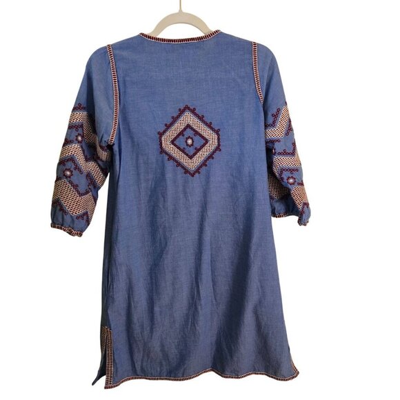 Gretchen Scott Odessa Shift Dress Embroidered Tassel Tie Elbow Sleeve Size S - Picture 3 of 11